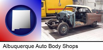a vintage automobile in an auto body shop in Albuquerque, NM