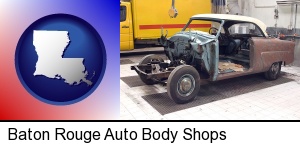 Baton Rouge, Louisiana - a vintage automobile in an auto body shop