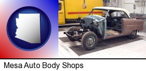 a vintage automobile in an auto body shop in Mesa, AZ