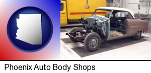 Phoenix, Arizona - a vintage automobile in an auto body shop