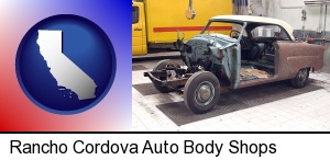 a vintage automobile in an auto body shop in Rancho Cordova, CA