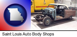 Saint Louis, Missouri - a vintage automobile in an auto body shop