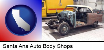a vintage automobile in an auto body shop in Santa Ana, CA