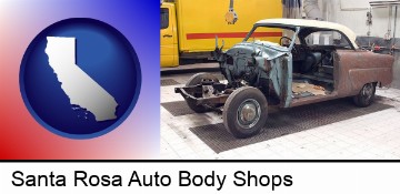 a vintage automobile in an auto body shop in Santa Rosa, CA