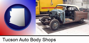a vintage automobile in an auto body shop in Tucson, AZ