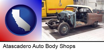 a vintage automobile in an auto body shop in Atascadero, CA
