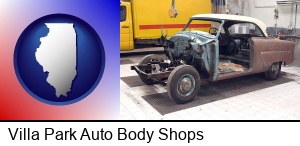 a vintage automobile in an auto body shop in Villa Park, IL